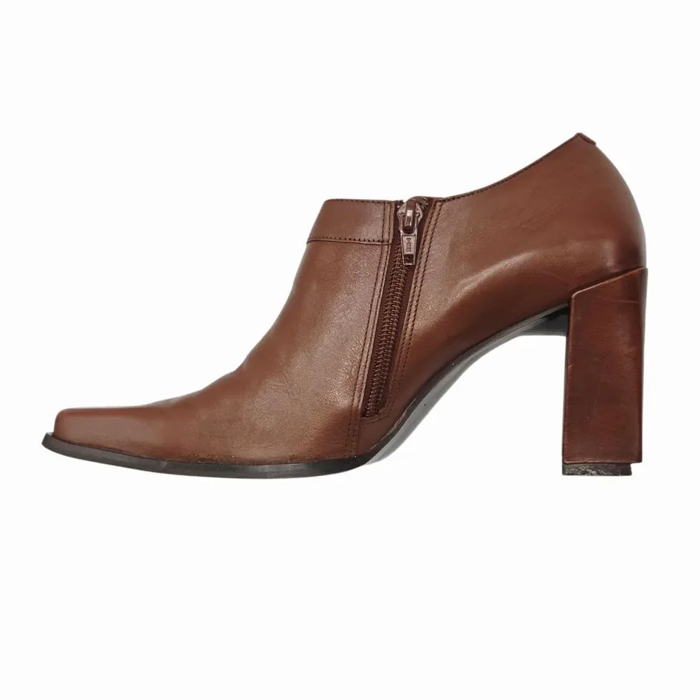 Parade Camel Leather Block Heel Shoes 10 Square Toe Made In Brazil Need Heel Tip